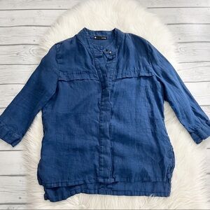 REVOLVE Krisa Blue Linen Button Up 3/4 sleeve Top Blouse XS